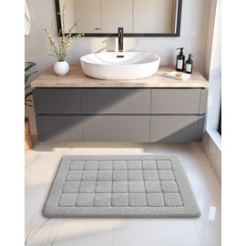 COLOR&GEOMETRY Bath Mat Non Slip Washable 44 x 76 cm, Grey Bathoom Mat Absorbent Bathroom Rug Soft Bathmat for Bathroom Floor, Shower, Bathtub, Laundry Room