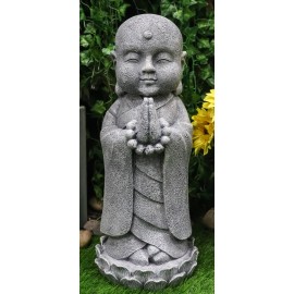 Eastern Enlightenment Large Jizo Monk on Lotus Resin Statue 20.75 Inches Tall