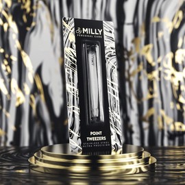 By MILLY By MILLY Pointed Tweezers | High Carbon Stainless Steel Needle Nose | Fine Point Precision Hair Removal | Perfectly Aligned & Hand-Filed Sharp | Silver