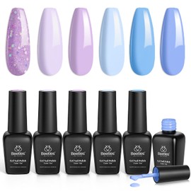 Beetles Gel Nail Polish Set 6 Colors Glitter Sky Blue Purple Gel Polish Kit Lavender Violets Gel Nail Polish Spring Gel Nail Polish Soak off Uv LED Gel Manicure DIY Nail Home Easter Gel Nail Polish