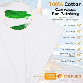 40 Pack Canvas Boards for Painting 8 of 4x4, 5X 7, 8x10, 9x12, 11x14 Art Blank Canvases, Gesso Primed 100% Cotton Canvas Panels for Acrylic Oil Watercolor Adults & Kids