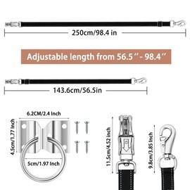 4 Pack Heavy-Duty Cross Ties for Horse - Adjustable Nylon Cross Ties with Panic Snap and Bull Snap (56.5"-98.4"), All-in-One Set with 4 Pack Tie Rings & 16 Matching Screws. Professional Horse Supplies
