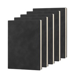 LELE LIFE 5 Pack Lined Journal Notebook, Comfortable Soft Cover Leather Bulk Journals for Writing Women Men, A5 Notebooks for Work School Note Taking Business, 160 Pages, Black