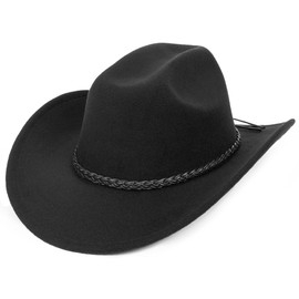 Eohak Western-Cowboy-Hats for Women-Men Brown-Pu-Leather-Cowgirl-Hat Wide-Brim-Fedora-Hats Outback Tourist Knight Hat（M-L） (US, Alpha, Medium, Black-Hemp Rope Decorative Belt)