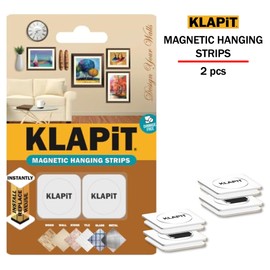 KLAPiT Magnetic Picture Hanging Strips with Nano Technology: Premium Alternative to Mounting Tapes & Double-Sided Tapes -Reusable, Heavy Duty, Drill-Free & Damage-Free Hanging (2 pc Pack)