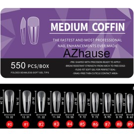 AZhause Nail Tips, Soft Gel, Transparent, Extra Long, Full Cover, Break Resistant, Pre-Shaped, False Nail Tips - Ready to Apply (Coffin, Medium)