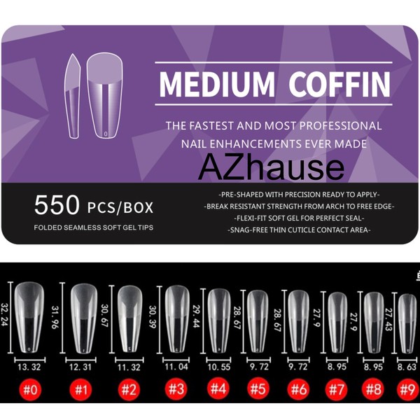 AZhause Nail Tips, Soft Gel, Transparent, Extra Long, Full Cover,