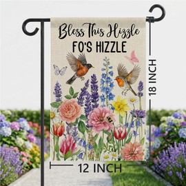 ZUYOENCO Funny Garden Flag 12x18 Double Sided - Bless This Hizzle Fo’s Hizzle Humorous Welcome Yard Flag - Weatherproof Burlap Spring Summer Garden Flags for Outside Porch Patio Decor - 1 Pack