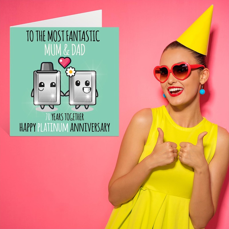 Stuff4 Cute Platinum Anniversary Card for Mum & Dad -