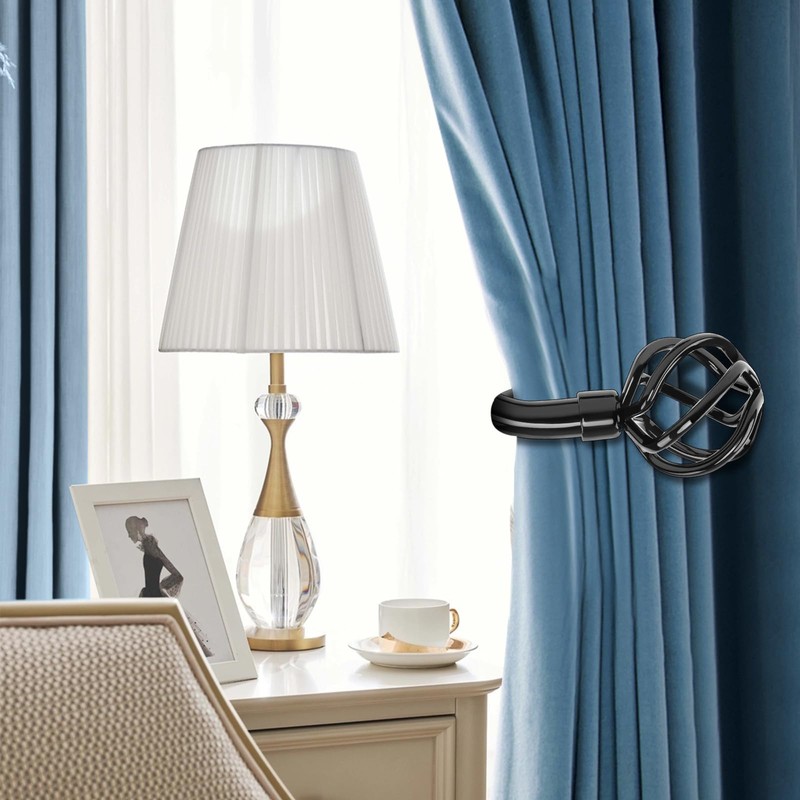 HIKMLK 2pcs Piano Black Metal Curtain Tiebacks - High-Gloss Solid