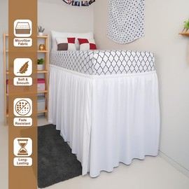 ARlinen Twin XL Size Dorm Bed Skirt, Extra Long 30 Inch Drop, Premium Microfiber, 3-Panel Design with Split Corners Bed Skirts, Ideal for College Dorm Rooms, White