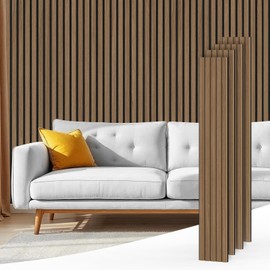 4-Pack 94.5" x 7.9" Acoustic Wood Wall Panels for Wall and Ceiling, Wood Slat Wall Panels for Interior Wall Decor, Living Room, Office, Walnut