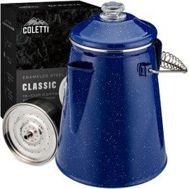 COLETTI Classic Percolator Coffee Pot — The Most Nostalgic Camping Coffee Pot, Now Modernized [Blue Enamel, 18 Cup]
