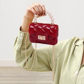 Women's Elegant Small Saddle Bag Pearl Handle Tote Bag Flap Crossbody Bag Chain Strap Shoulder Bag for Party Dating Daily Causal Use - Color: Pink