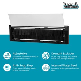 Keypak 10" (27cm) Door Letter Box - Adjustable Letterbox for UPVC Composite Timber Doors (Black/Chrome, 40-80mm)