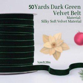 CRAFFANCY Dark Green Velvet Ribbon, 50 Yards Single Faced Velvet Ribbon Vintage Silk-Soft Ribbon for Wedding Flower Bouquet Christmas Decoration