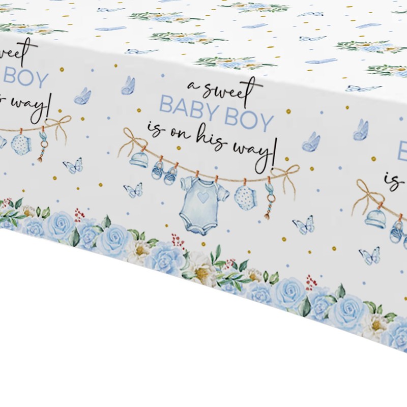 Srua Don Blue Baby Boy Baby Shower Decorations Tablecloth, Greenery