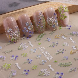 Flower Nail Stickers for Nail Art Flowers Nail Art Stickers Summer Floral Bouquet 5D Embossed Nail Decals Self-Adhesive Nails Supply Manicure Sliders Flower for Nails Decoration 4 Sheets