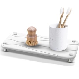 Acidea Quick Drying Stone Sink Tray, Instant Dry Sink Organizer Bathroom, Water Absorbing Stone Tray for Sink, Fast Drying Diatomaceaous Earth Sink Caddy for Kitchen Bathroom Counter, 11x4.3in, White