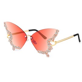 Becellen Frameless Sunglasses Butterfly Diamond Women's Sunglasses Vintage Fashionable Tinted Sunglasses UV Protection Rave Festival Sunglasses, pink