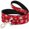 Buckle-Down Dog Leash Snowflakes Red White 6 Feet Long 1.0