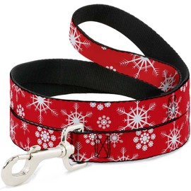 Buckle-Down Dog Leash Snowflakes Red White 6 Feet Long 1.0 Inch Wide