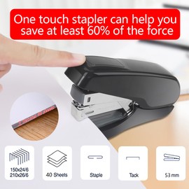 BobBros Effortless Metal Stapler, Heavy-Duty Desktop Stapler with 60% Less Effort, 40-Sheet Capacity with 1000 Staples, No Jam Stapler for Office, School & Home Use
