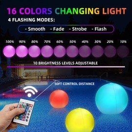 4-Pack 16” LED Light-Up Beach Balls, Glow-in-the-Dark Floating Pool Toys with 16 Colors, 4 Modes & Remote, Inflatable Fun for Kids Adults,Pool Parties Beach Games Backyard Events & Nighttime Decor