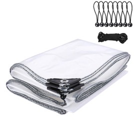 Clear Tarpaulin Waterproof Heavy Duty with Eyelets Balcony Rainproof Cover Reinforced Transparent Tarpaulin for Garden Furniture Greenhouses Pergola Roof Gazebo Side Panels Plastic Sheet (2m x 2m)
