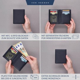 VON HEESEN® Men's Leather Wallet with Coin Compartment and RFID Protection, Genuine Leather Wallet for Men and Women, Wallet, blue, Without coin compartment, Without coin compartment