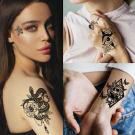 winthrop 80 Sheets Tiny Temporary Tattoos for Adult – Black Theme Waterproof Body Art Realistic Tattoos Stickers, Include Lion Wolf Tiger Owl Skeleton Skull