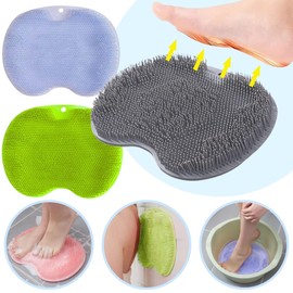 Set 2 Cepillo Tapete Limpieza Pies Aseo Corporal Higiene Personal Limpieza Profunda Tapete Silicona Limpieza Pies Espalda Brazos Adherible Paquete de dos Piezas (Color Celeste)