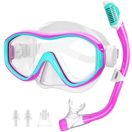 Kids Snorkel Set for Age 5-15 Dry Top Snorkeling Gear for Kids, Diving Mask and Snorkel Set Swimming Goggles with Nose Cover for Kids Youth Boys Girls Junior (Purple)