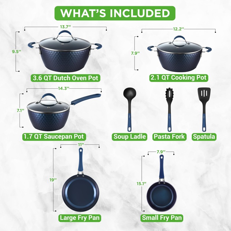 NutriChef 11-Piece Kitchen Cookware Set, Non-Stick Pots and Pans, Easy-to-Clean,