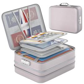 Nacial Expandable Fireproof Document Box with Lock & Sturdy Handle, Aluminum Heat Insulated File Organizer with Water-Resistant Zipper for Safe Storage, Portable Home Travel for Important Documents