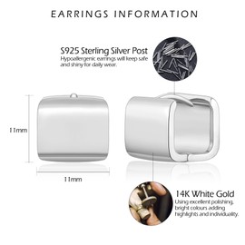 VYYU Silver Hoop Earrings for Women, S925 Sterling Silver Hoops Earrings, Square Hoop Earrings, Huggie Hinged Sleeper Hypoallergenic Earrings, Jewellery Gifts Earrings Christmas Birthday Gifts