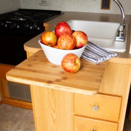 Camco Bamboo Accents RV Counter Extension - Measures 12" x 13.5" x .75" & Mounts with Metal Drop-Leaf Table Brace - Adds 12 Extra Inches of Countertop Space in Camper & RV Kitchens (43423)