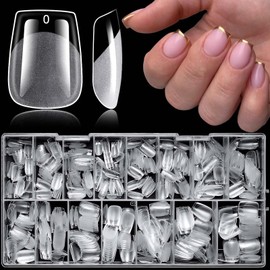 LoveOurHome 600pc Extra Short Coffin Nail Tips Clear Fake Nails XS Short Coffin Gel Nail Tips Full Cover Acrylic Nails Clear Press on Nails XS False Nail Fingernail for Gel Nail Extension 15 Sizes