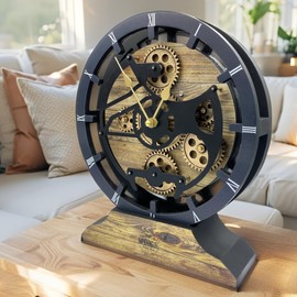 ImprovingLife The Gears Clock Desk Clock 10 inches with Real Moving Gears Convertible into Wall Clock (Gold Antique)