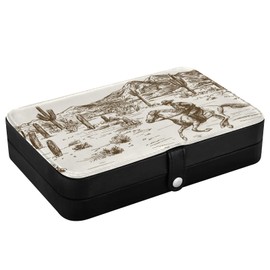 WELLDAY Jewelry Box Portable Travel Jewelry Organizer Storage Western Desert Cowboy Jewelry Travel Case for Necklace, Earrings, Rings, Bracelet