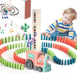 Trenes de Juguetes,Juego de Juguetes de Dominó para Niños, 120 Piezas Juego de Dominó de Construcción y Apilamiento, Juguete de Tren de Dominó Automático con Luces y Sonidos,para Regalo para Niños