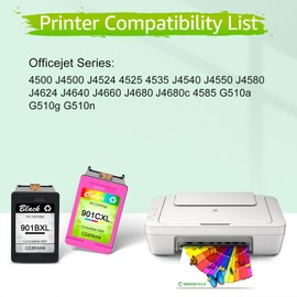 GREENCYCLE 2 Pack Remanufactured 901XL CC654AN CC656AN High Yield Black and Tri-Color Ink Cartridge Set Compatible for HP Officejet 4500 J4540 J4500 J4524 J4550 J4660 J4680c Printer (5 Black, 2 Color)