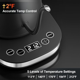 Stariver Gooseneck Electric Kettle with 5 Temperature Control Presets, Pour Over Coffee Kettle ±2℉ Temp Control, 1.2L Gooseneck Kettle, for Tea& Coffee, Stainless Steel Interior, 1000W, Black