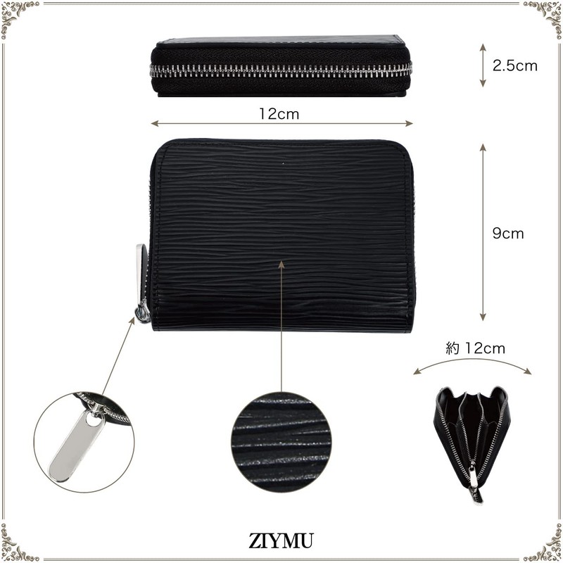 ZIYMU W2-002 Short Wallet, Round Zipper, Coin Purse, Genuine Leather,