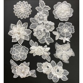 Misscrafts 10PCS Embroidery Lace Patch White Flower Appliques Sew on Flora Lace Trim Fabric Appliques for DIY Sewing Craft Wedding Bride Dress Repairing and Decorating Clothing