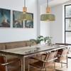 Contemporary Pendant Lighting,12 inch Pendant Lamp,Wood and Brass Accent,Adjustable Metal