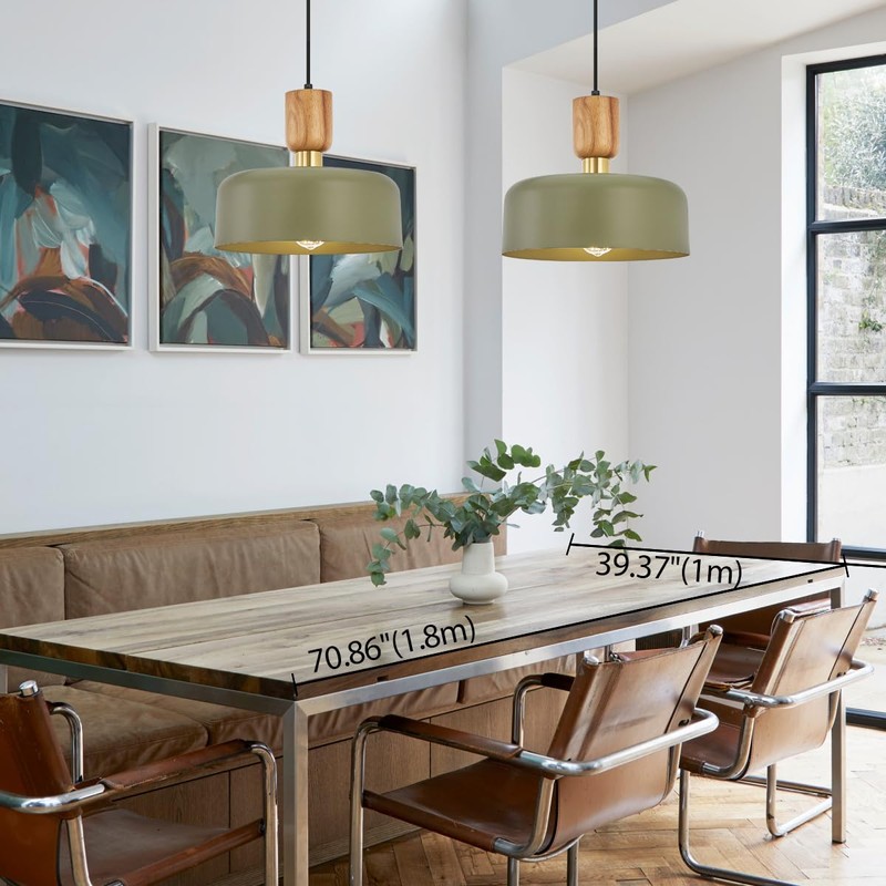 Contemporary Pendant Lighting,12 inch Pendant Lamp,Wood and Brass Accent,Adjustable Metal
