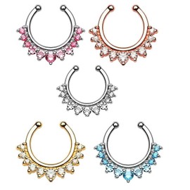 Paula & Fritz® Unisex Rhodium Plated Nose Ring Yellow Gold Rose Gold Silver Hanging Zirconia Colourless Pink Aqua SEPR-44, rhodium, Cubic Zirconia