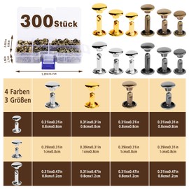 300 Sets Leather Rivets, 3 Sizes Leather Rivets with Double Round Cap, Tubular Metal Rivets for Leather Craft Repairs and Decorations (Antique Green)