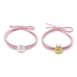 moin moin 2104hr5 Women's Hair Rubber Hair Accessory, Bracelet, Plump, Plump, Cat, Mini Size, Set of 2, Silver & Gold (Rubber Color, Pink)